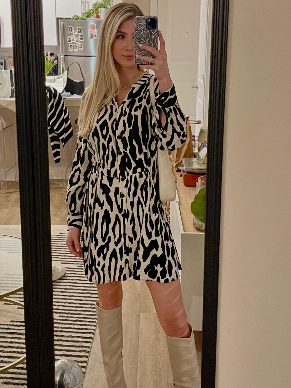 Zara Black and White Leopard-Style Button-Front Tunic